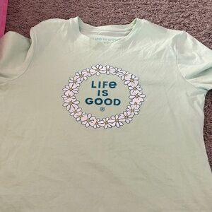 Life Is Good Light Green Tee with Floral Design